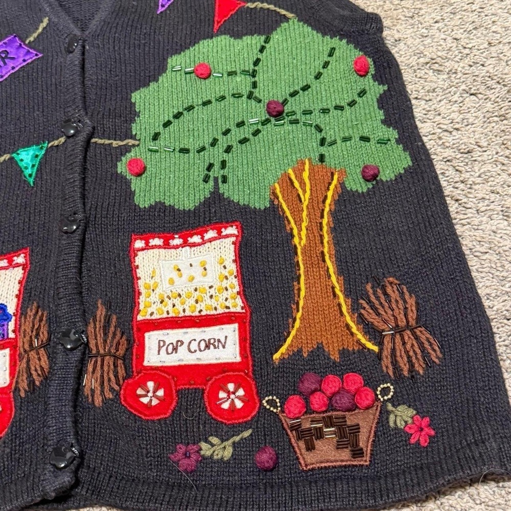 VTG Bobbie Brooks Fall Festival Sweater Vest Apple Pie Popcorn Women's Medium - Picture 3 of 7